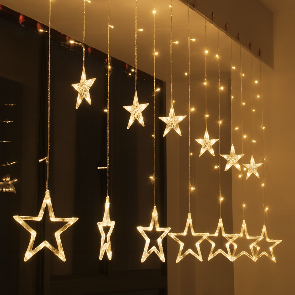 LED Sternenlichterkette Warmweiß – 10m Sternenvorhang für Fenster, Wand & Weihnachtsdeko