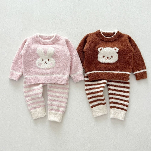 Süßes Baby Zweiteiler-Set - Fleece Pullover und Hose für Mädchen und Jungen