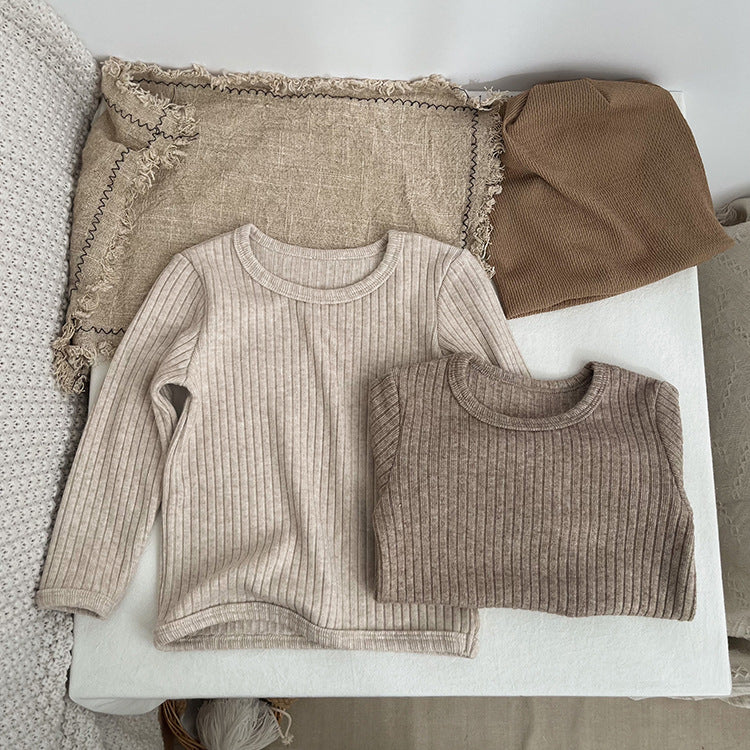 Einfarbiges Bequemes Stoff-Shirt-Set Schlafanzug Hauskleidung für Babies